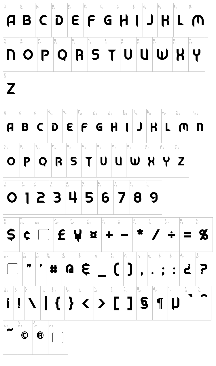 Mech Tech font map